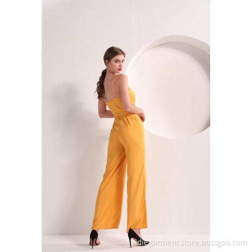 Women Yellow Color Wide Leg Cami Jumpsuit